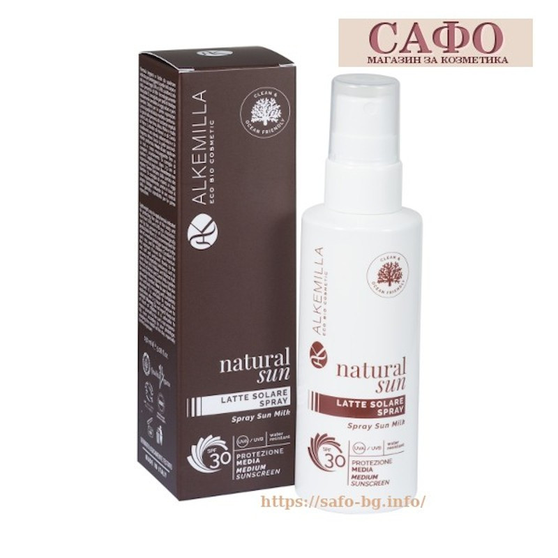 Солнцезащитный спрей для лица и тела SPF 30 Alkemilla Natural Sun Latte Solare Spray SPF 30