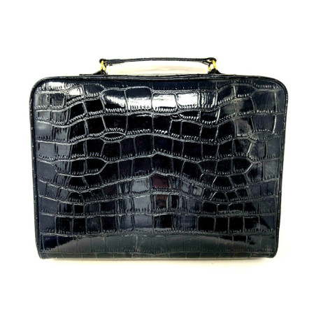 Чанта за грим Estee Lauder Navy Blue Faux Crocodile Embossed Make-up Travel Bag Train Case Zip