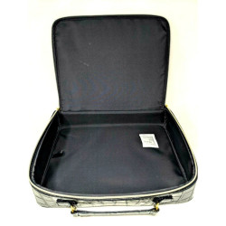 Estee Lauder Navy Blue Faux Crocodile Embossed Make-up Travel Bag Train Case Zip