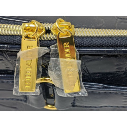 Estee Lauder Navy Blue Faux Crocodile Embossed Make-up Travel Bag Train Case Zip