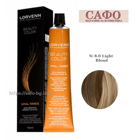 Стойкая краска для волос № 8.0 Light Blond Lorvenn Hair Professionals Beauty Color