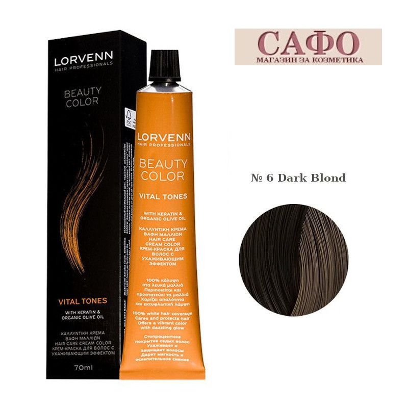 Стойкая краска для волос № 6 Dark Blond Lorvenn Hair Professionals Beauty Color