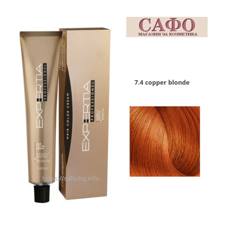 Long-lasting cream hair dye № 7.4 copper blonde Farcom Expertia Professionеl Permanent Hair Color Cream
