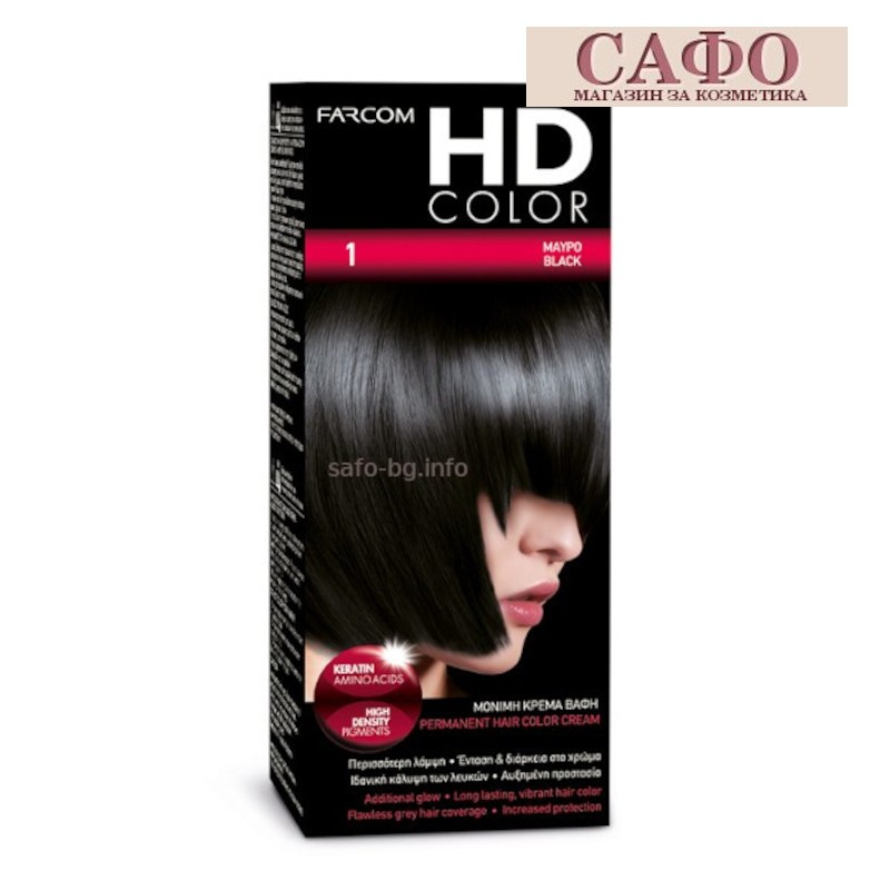 Long-lasting cream hair dye № 1 Ebony Black Farcom HD Color